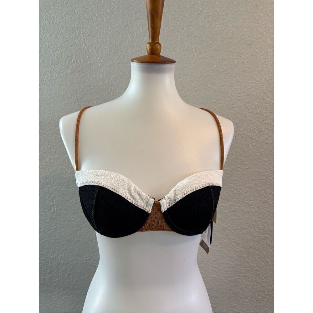 NWT Vix Paula Hermanny Firenze block print black/tan/white bikini XS/M
